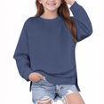 thumbnail image 2 of Kids' Sweatshirt Side Slit Dropped Shoulder Crewneck Long Sleeve Casual Pullover Basic Comfortable Solid Color Fall Top, 2 of 6