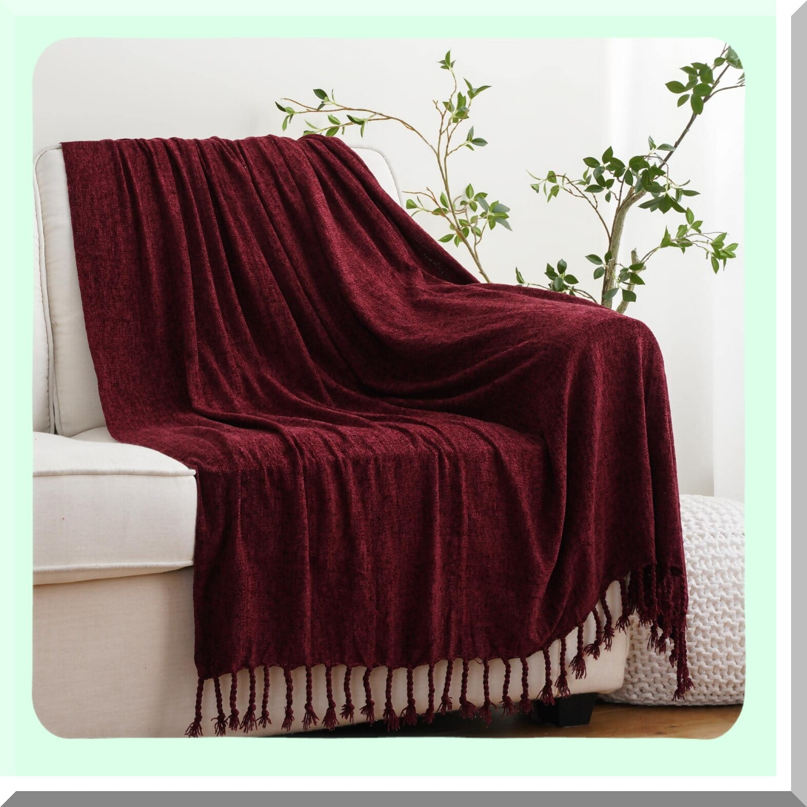 Velvet Burgundy Chenille Throw Blanket with Decorative Fringe Luxurious 50 x60 Sofa and Couch Decor Walmart