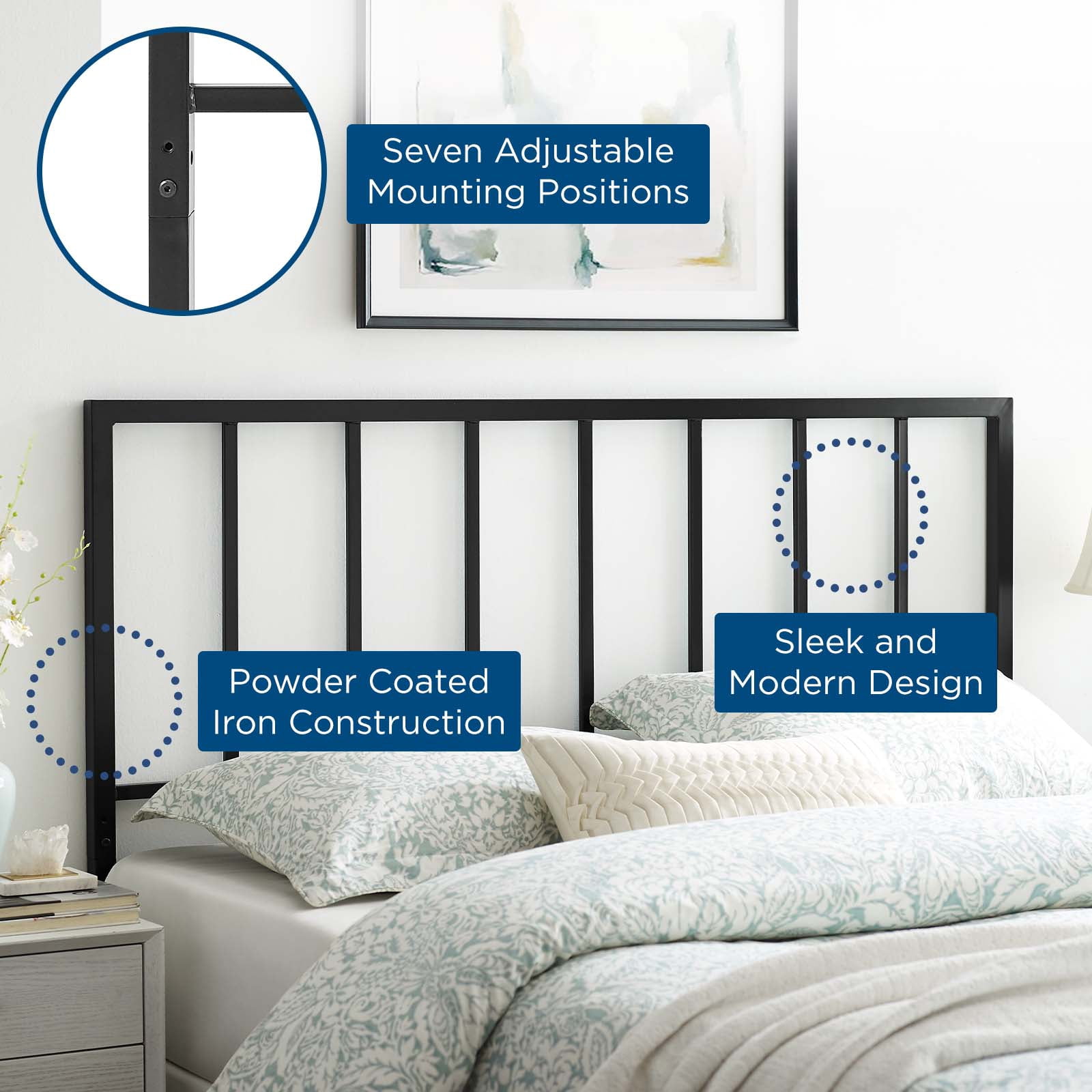 Headboard, Queen Size, Metal Steel, Black, Modern Contemporary Urban Design, Bedroom Master Guest Suite