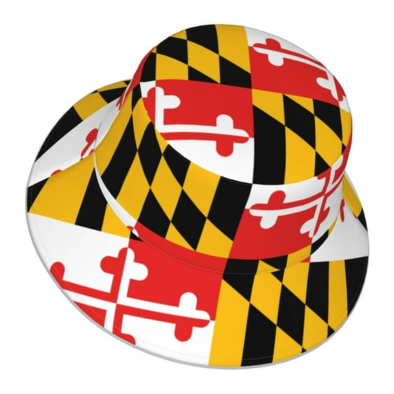 Unisex Flag Of Maryland Pattern Bucket Hat Fisherman Cap Reversible Travel Sunhat With Reflective Stripe