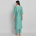 thumbnail image 6 of Janasya Indian Round Neck 3/4 Sleeve Solid Green Poly Silk Kurta With Pant and Dupatta For Women, 6 of 9