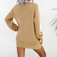 thumbnail image 4 of Plus Size Mini Dress Women's Baggy Sweater Dresses Loose Winter Lantern Sleeve off Shoulder Casual Knit Dress Floral Maxi Dress S-108 Khaki L, 4 of 4