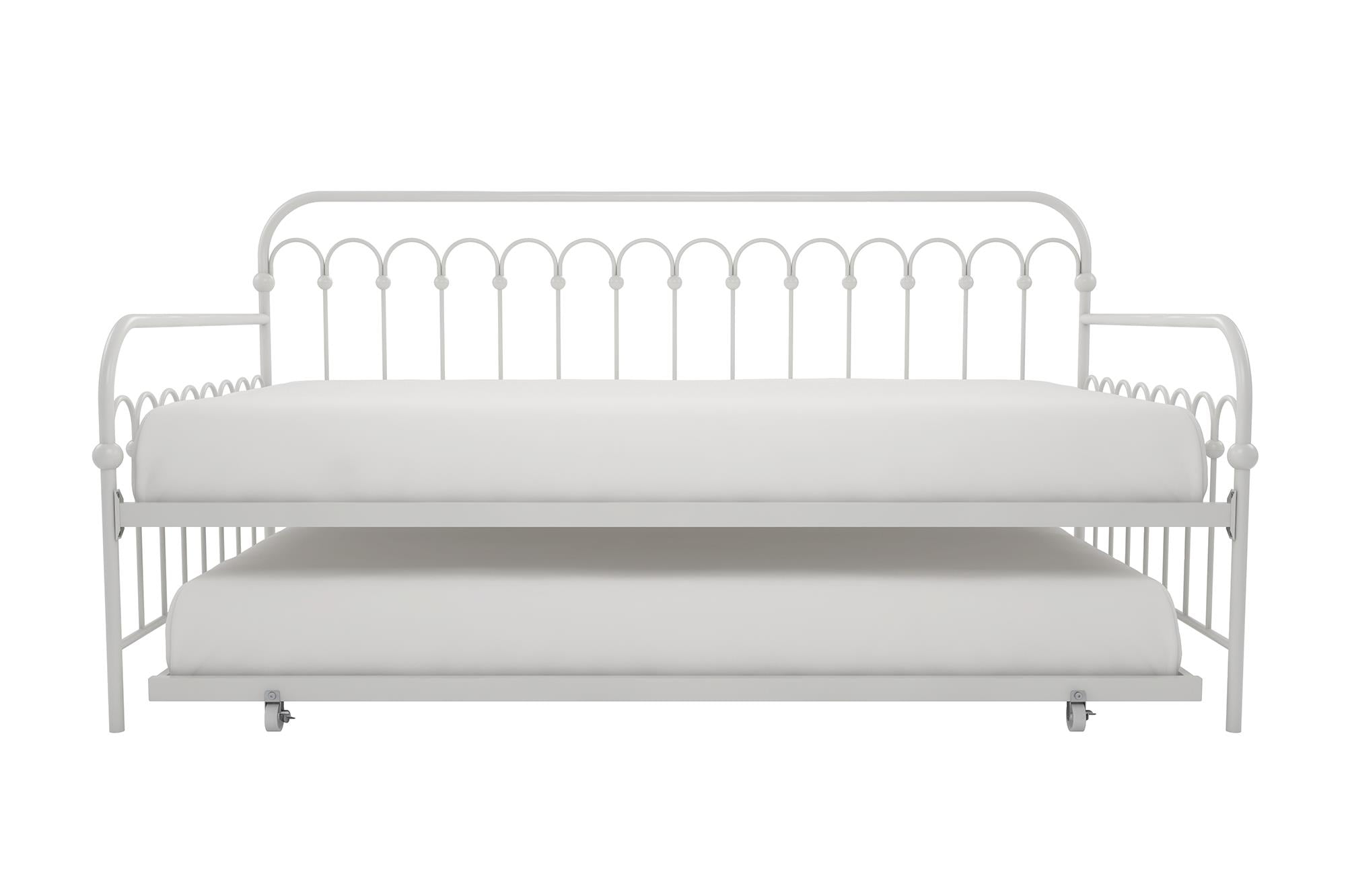 Novogratz Bright Pop Metal Daybed with Roll Out Trundle - Chic, Stylish, Space-Saving Design - Includes Sturdy Steel Slats (Off White, Twin)