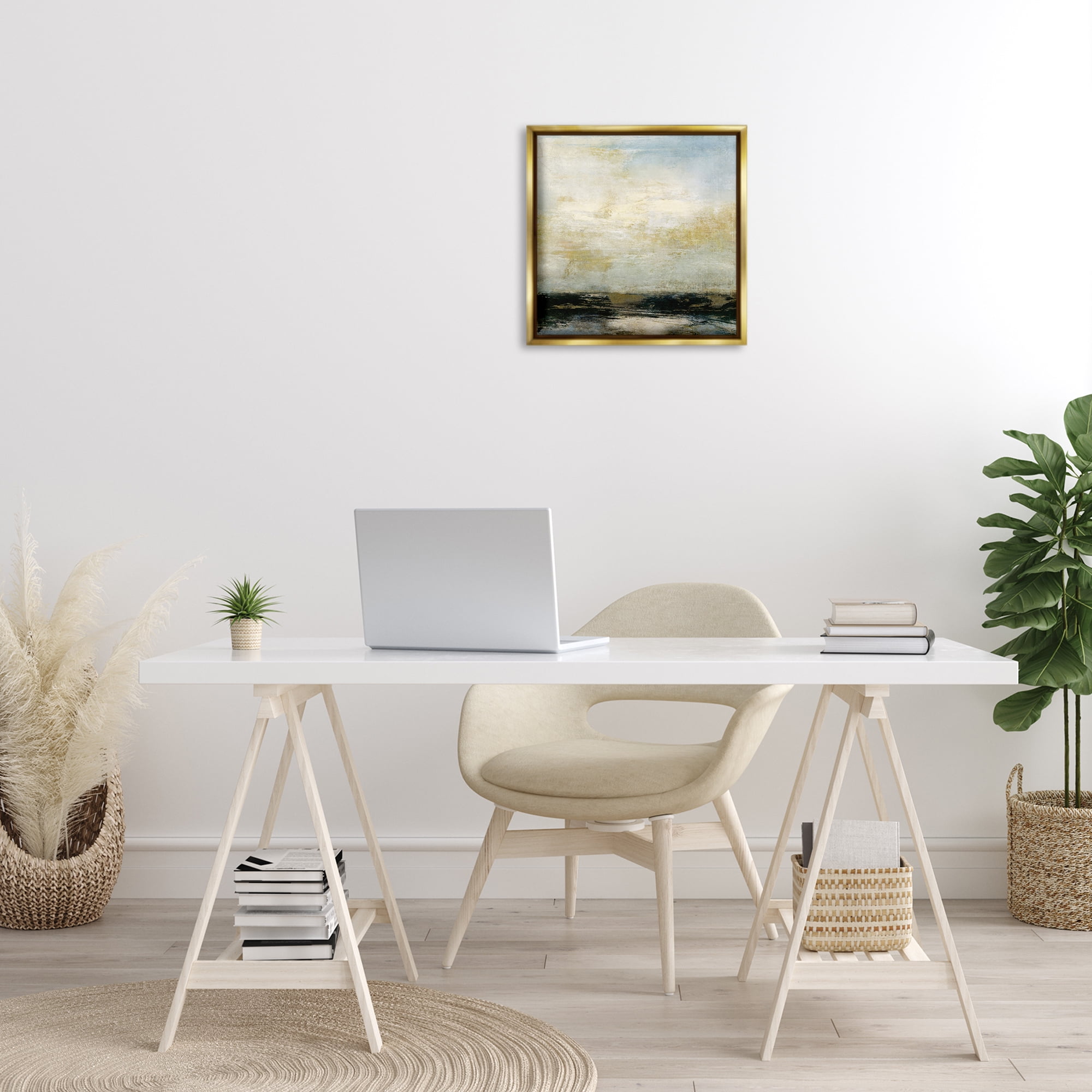 Stupell Industries Abstract Paint Streak Landscape Landscape Painting Gold Floater Framed Canvas Art Print Wall Art, 18 x 18