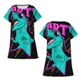 thumbnail image 5 of Salouo Rex Dinosaur With Sunglasses Print Short Sleeve Sleepshirt for Womens Comfy Nightgown Scoopneck Cute Nightdress Ruffle -Small, 5 of 7
