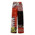 thumbnail image 3 of WTOBBY Women's Summer Boho Palazzo Wide Leg Pants with Retro Print High Waist Elastic Drawstring and Functional Pockets for Vintage Casual Style ,Vermilion XL, 3 of 7