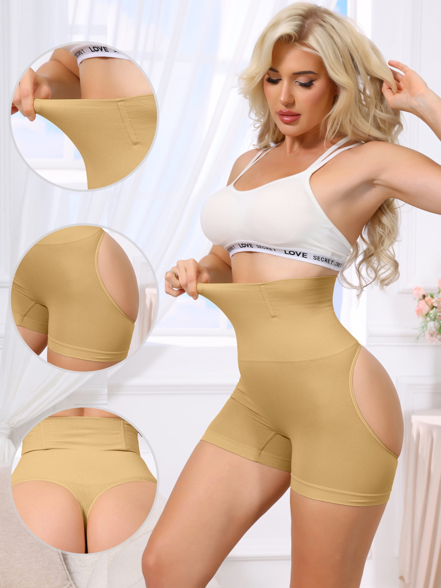 DARING DIVA Women's High Waisted Thigh Slimmer Tummy Control M Beige