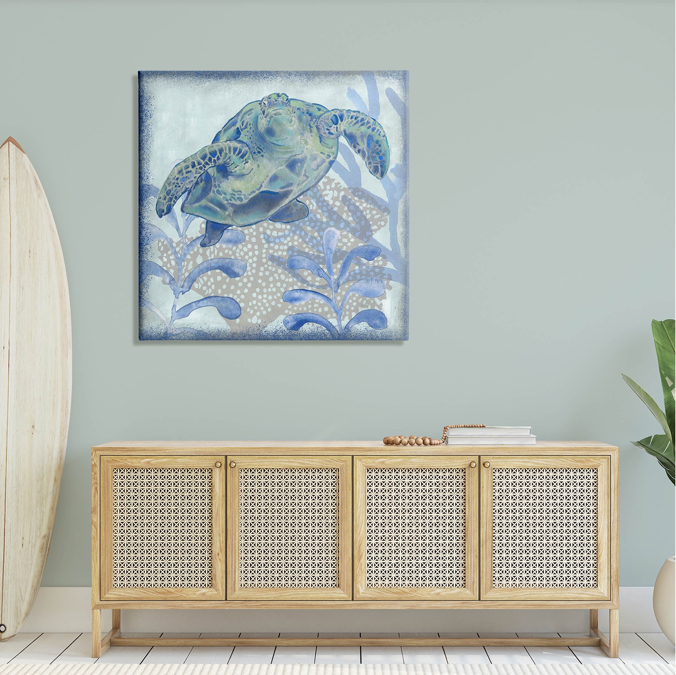 Vivid Tortoise Layered Aquatic Plants Animals & Insects Graphic Art Gallery Wrapped Canvas Print Wall Art