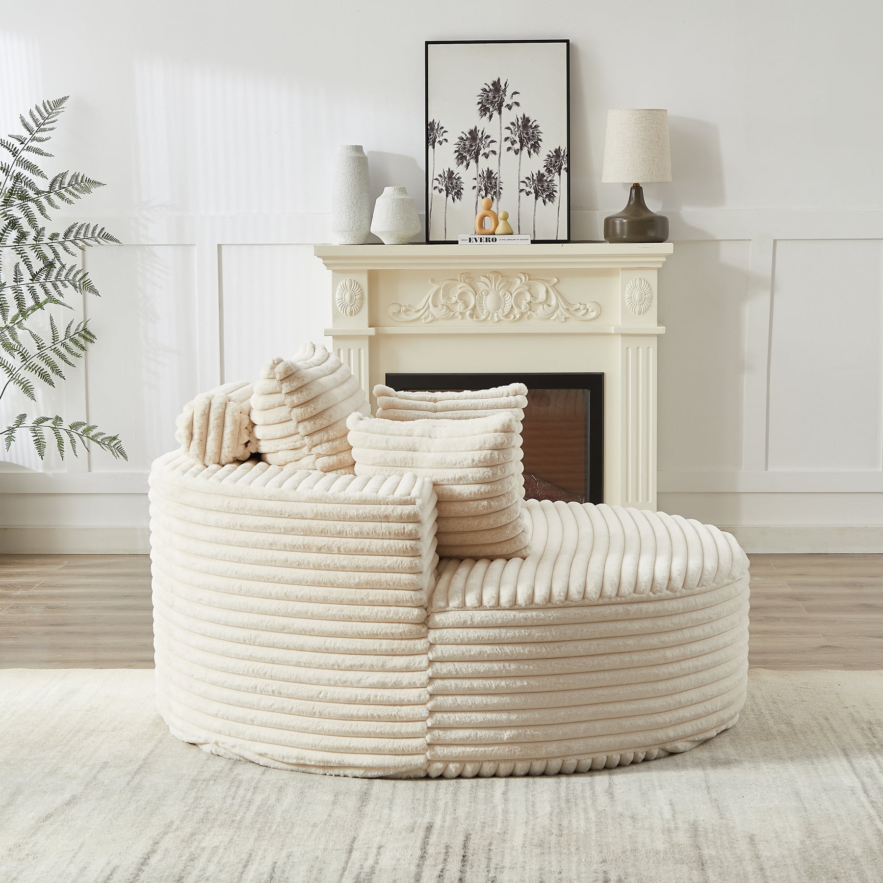 Leumius 55'' Oversized Round Chaise Longue Chair,Upholstered Corduroy Single Cloud Circle Sofa Chair with Deep Seat,Fluffy Modern Sleeper Sofa Bed for Reading,Living Room,Bedroom,