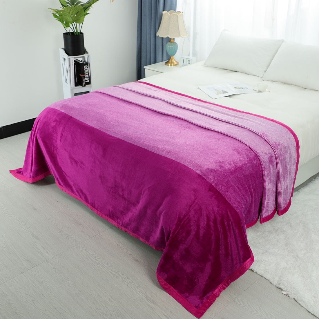 Unique Bargains Soft Warm Fuzzy Microfiber Gradient Blanket Pink Queen