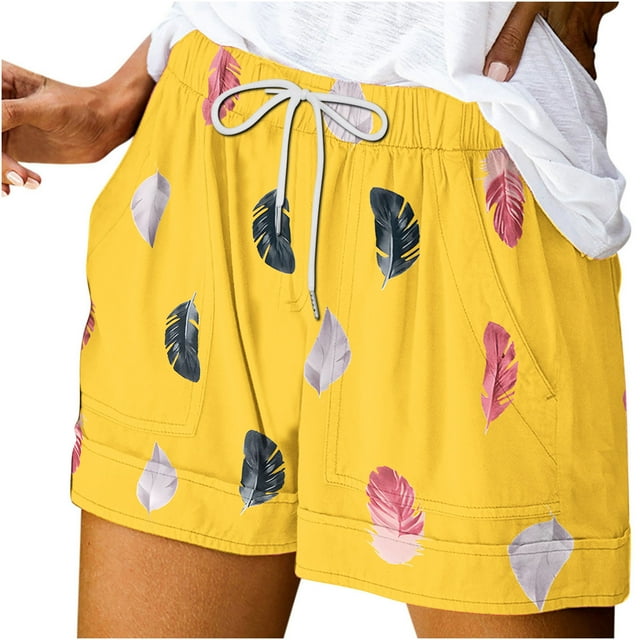 Plebaso Summer Shorts for Women Printed Drawstring Casual Shorts Lightweight Beach Shorts with Pockets