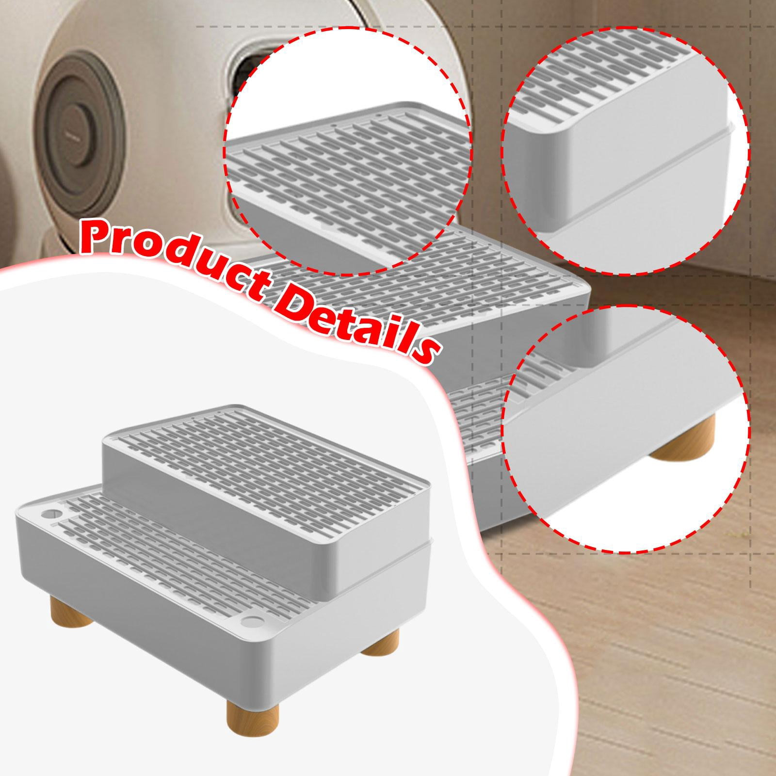 CarpNettore Automatic Cat Litter Box Ramp 2 Steps Waterproof Pad Mat with Non Slip Feet Leakproof Cat Litter Stair for Small Elderly Cats Light Grey