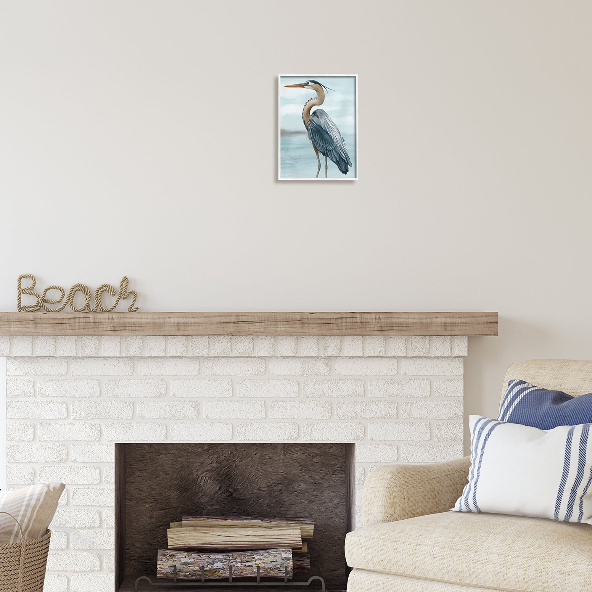Stupell Industries Heron Bird on Beach Animals & Insects Painting White Framed Art Print Wall Art, 11 x 14