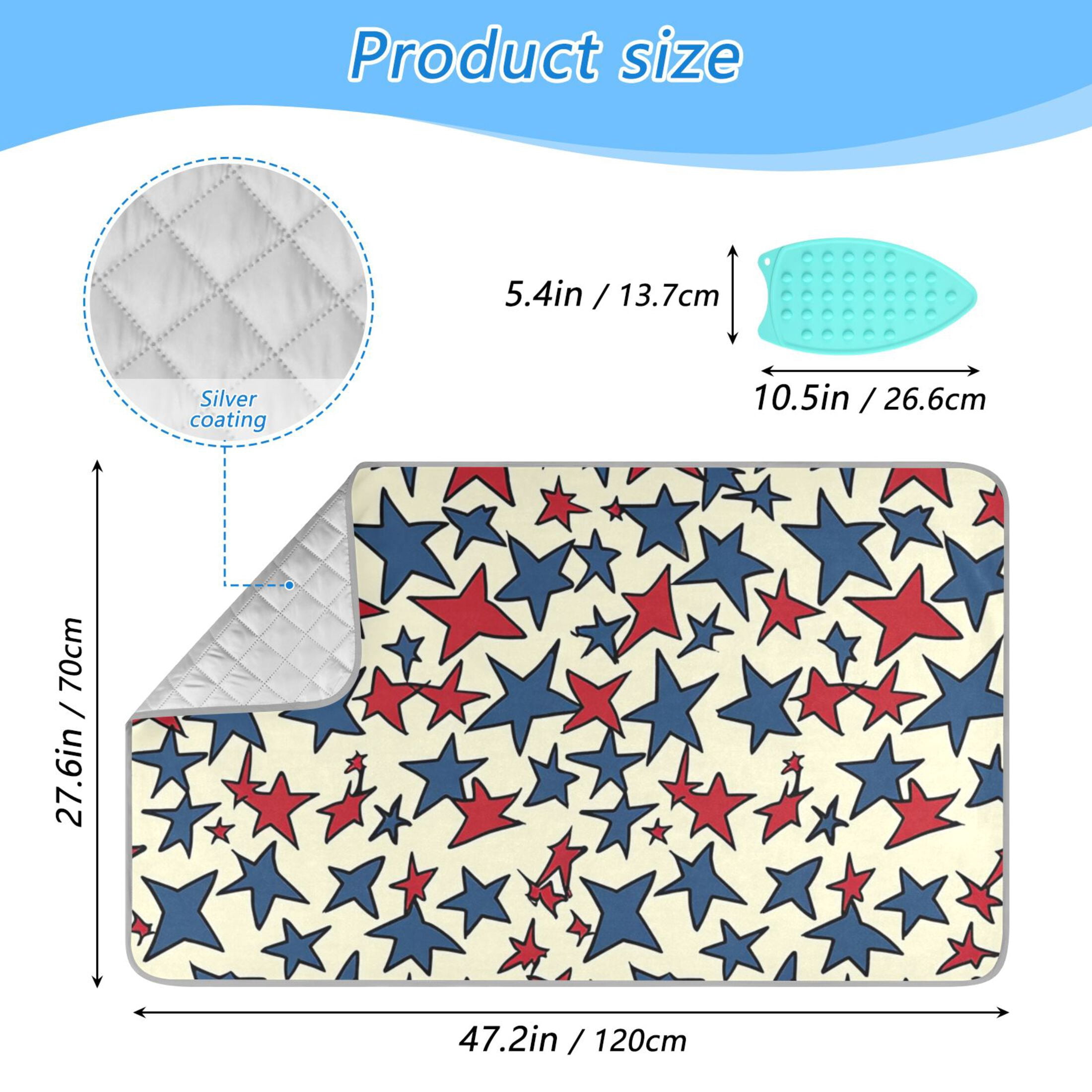 Stars in Blue and Red Ironing Mat Blanket Portable Travel Ironing Pad Heat Resistant Pad 47.2" x 27.6”