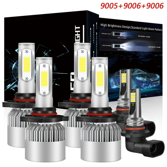 9005 High 9006 Low 9006 Fog Light for Toyota Highlander 2004-2007 LED Headlight Bulbs White 6pcs