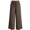 thumbnail image 6 of DAKIMOE Wide Leg Pants for Women, Drawstring Elastic High Waist Trousers Beach Travel Vacation Outfits, Dark Brown, 6 of 8