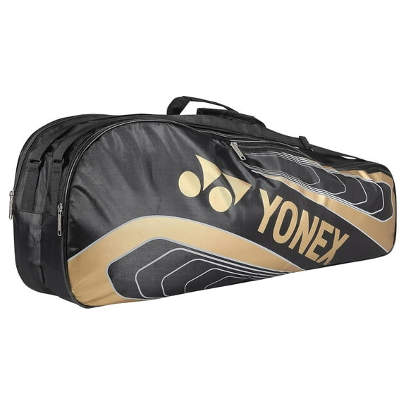 Yonex Badminton Kitbag BT5, 2 Zipper Compartment For Storage Of 3 Rackets & Clothes \| Colour - Black Gold, Size - Small, Material - Nylon
