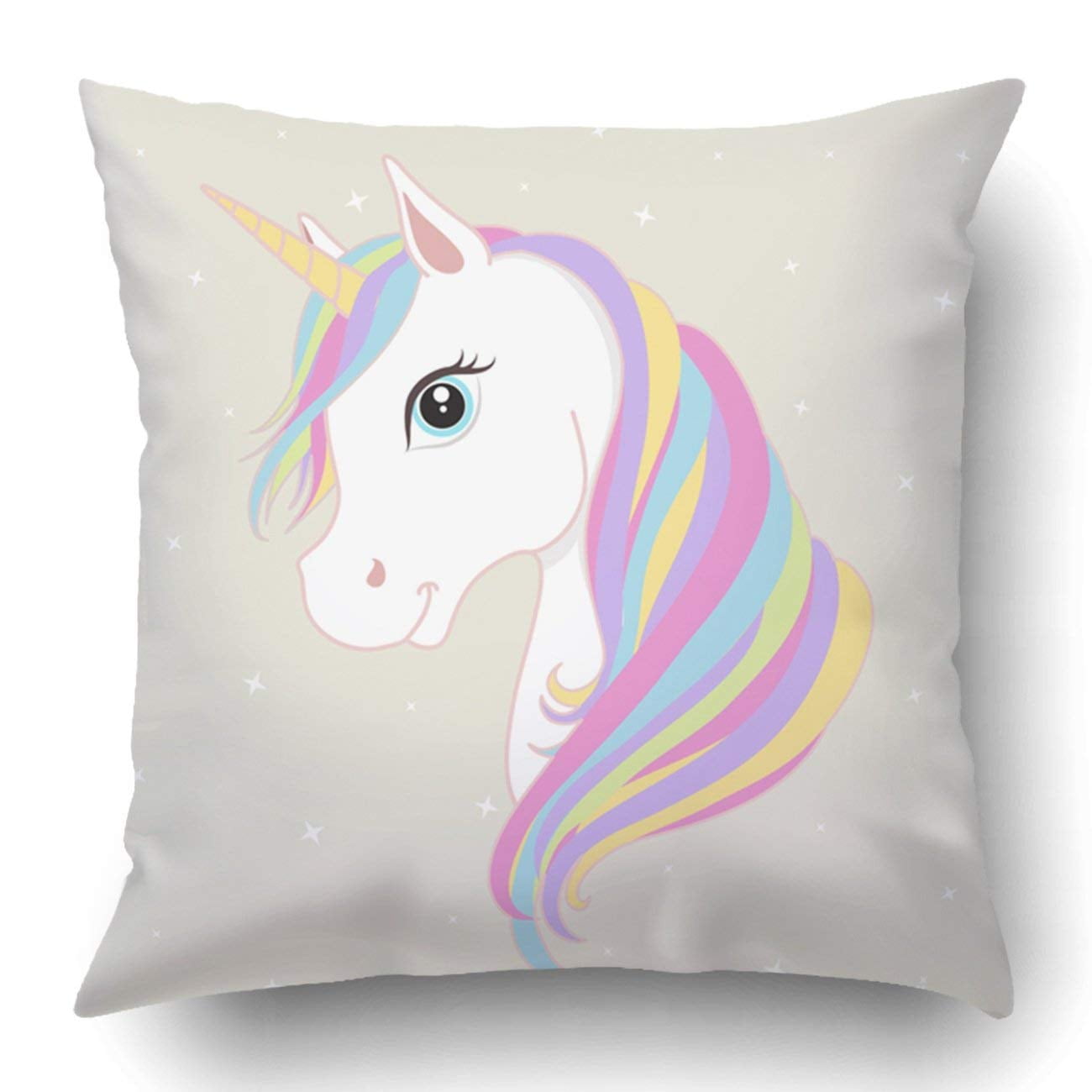BPBOP White Unicorn Head With Mane And Horn On Starry Pillowcase Pillow