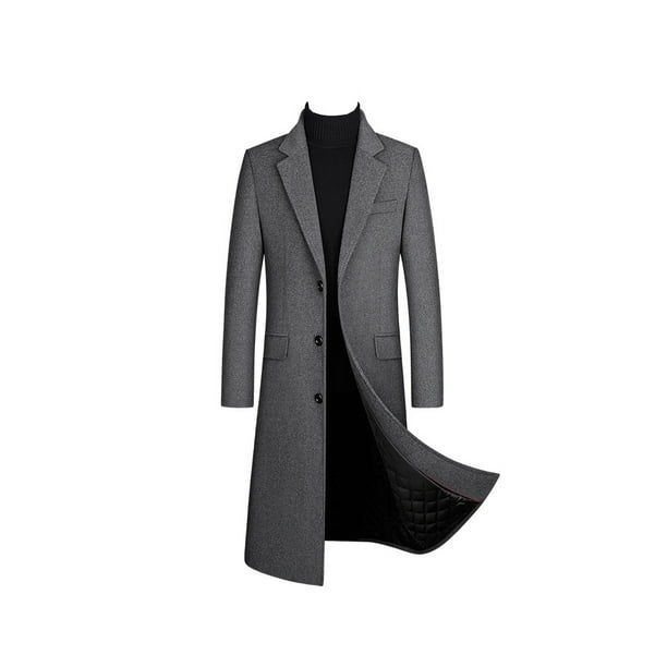 maskred Extra Long Wool Trench Coat Winter Men Thickened Cashmere Coats Skin Friendly Classic Overcoat Windbreaker Male Clothes Gray XL