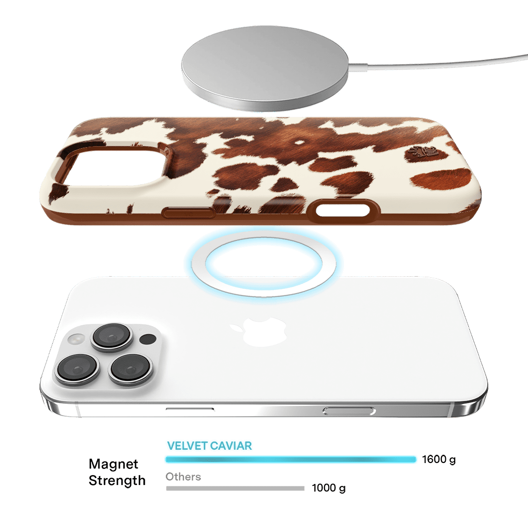 VELVET CAVIAR for iPhone 16 Pro Case Cow Print - Compatible with MagSafe - Cute Protective Black Case for Women - Cocoa Cow