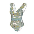thumbnail image 4 of Yiaed Cute Farm Birds Print Women's Ruffled One Piece Swimsuit V Neck Swimwear Slimming Monokini for Woman-Large, 4 of 8