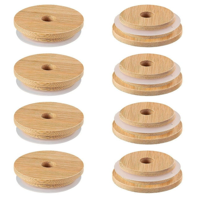 DOITOOL 8pcs Bottle Sealing Bamboo Lids Jar Sealing Covers Jar Bottle Lids Bottle Bamboo Covers for Cups Bottles