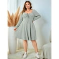 thumbnail image 3 of Womens Casual Plus Size Square Neck Long Sleeve Ribbed Swing Dress Grey XL, 3 of 8