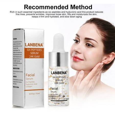 HURRISE LANBENA Six Peptides Serum 24K Gold Anti-aging Serum Anti-wrinkle Firm Fine Lines Moisturizing,Six Peptides Serum 24K Gold, Skin Firming