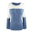 thumbnail image 6 of Patlollav Ladies Round Neck Solid Color Patchwork Lace Tops/Shirt, 6 of 6