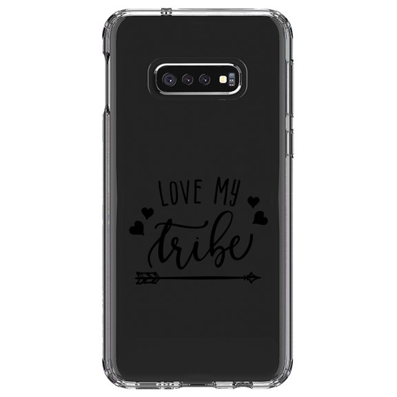 DistinctInk Clear Shockproof Hybrid Case for Samsung Galaxy S10e (5.8" Screen) - TPU Bumper Acrylic Back Tempered Glass Screen Protector - Love My Tribe - Black Arrow