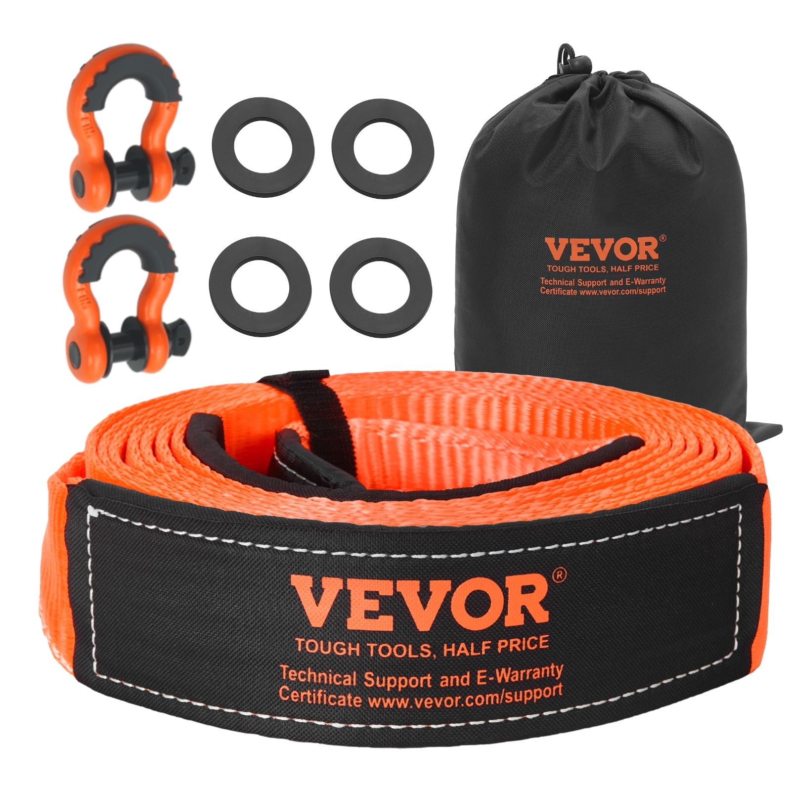 ABN 30ft Recovery Tow Strap Kit - 35,000 Lb Break Strength, With Shackle, Hitch Receiver & Bag For Off-Road, Trucks, SUVs