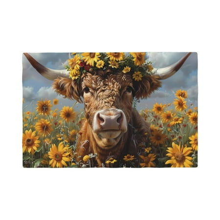

Placemats Set of 4 / 6 Cute Cow Sunflower Crown A Placemats for Dining Table Indoor/Outdoors Heat Resistant Washable Placemats 18 x 12