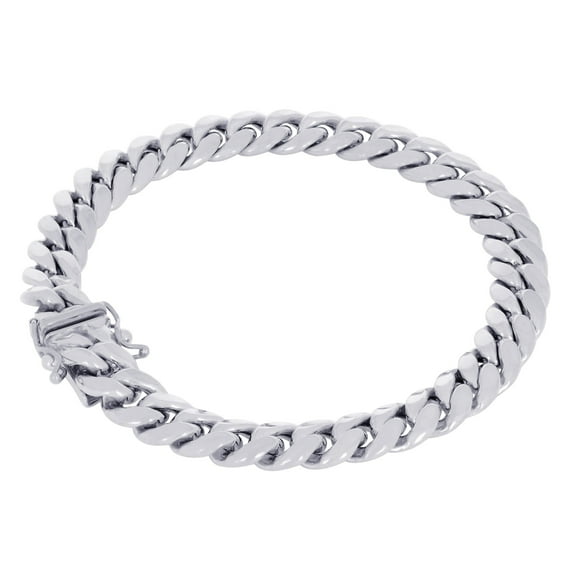 Nuragold 10K Real White Gold Miami Cuban Link 7.5mm Chain Bracelet (7"-9") Italian Jewelry for Men