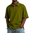 thumbnail image 2 of Mens Men's Short Sleeve Polo Shirts, Cotton Blend, 3 Button Closure, Regular Fit Army Green 2XL, 2 of 9