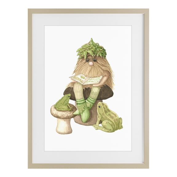 Stupell Industries Bohemian Garden Elf with Frogs Birch Framed Print Under Glass, 17 x 23, by Nancy Overton