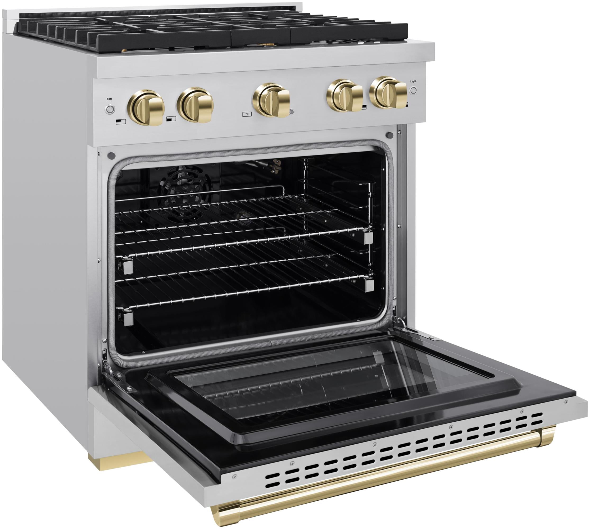 ZLINE Autograph Edition 30 in. 4.2 cu. ft. 4 Burner Gas Range with Convection Gas Oven in Stainless Steel and Polished Gold Accents (SGRZ-30-G)