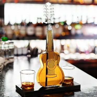 Auckpure Guitar Whiskey Decanter Sets with Glasses - 1000 ml,1 x Wooden Stand,2x10oz Glasses