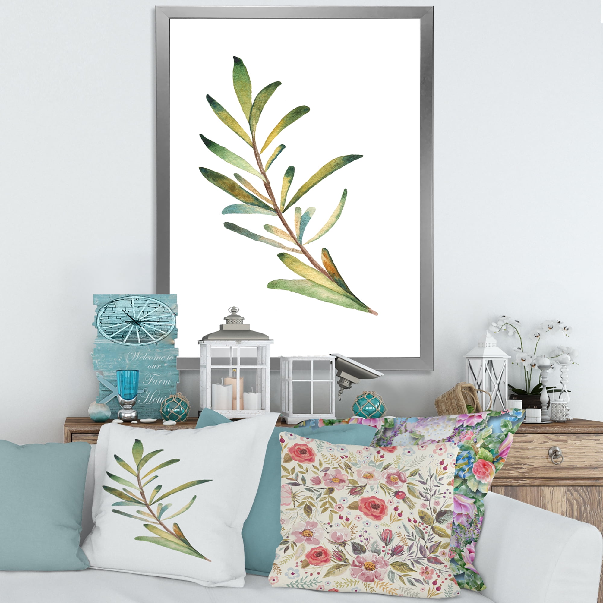 Designart 'Leaf Rosemary Branch on White' Traditional Framed Art Print