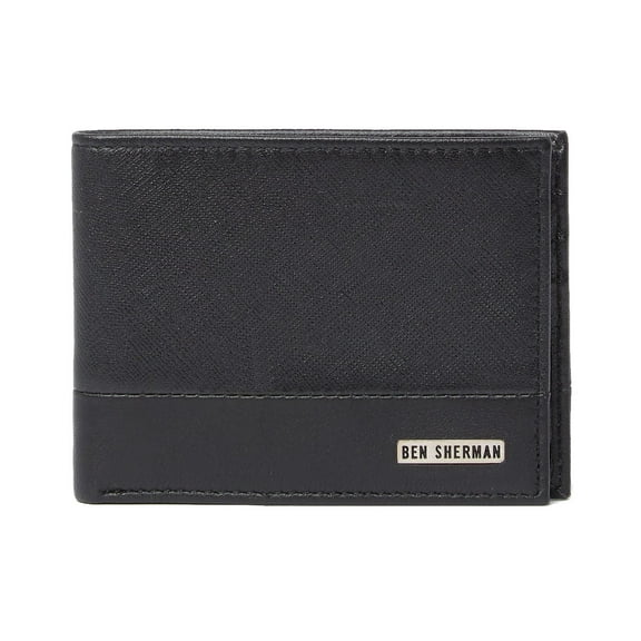 Ben Sherman Shadwell Mens RFID Cowhide Leather Bi-Fold Bifold Wallet (Black)