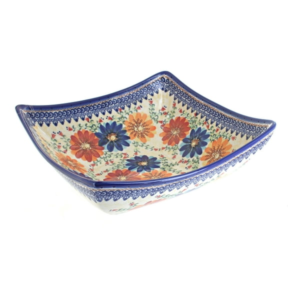 Blue Rose Polish Pottery Autumn Burst Large Square Bowl