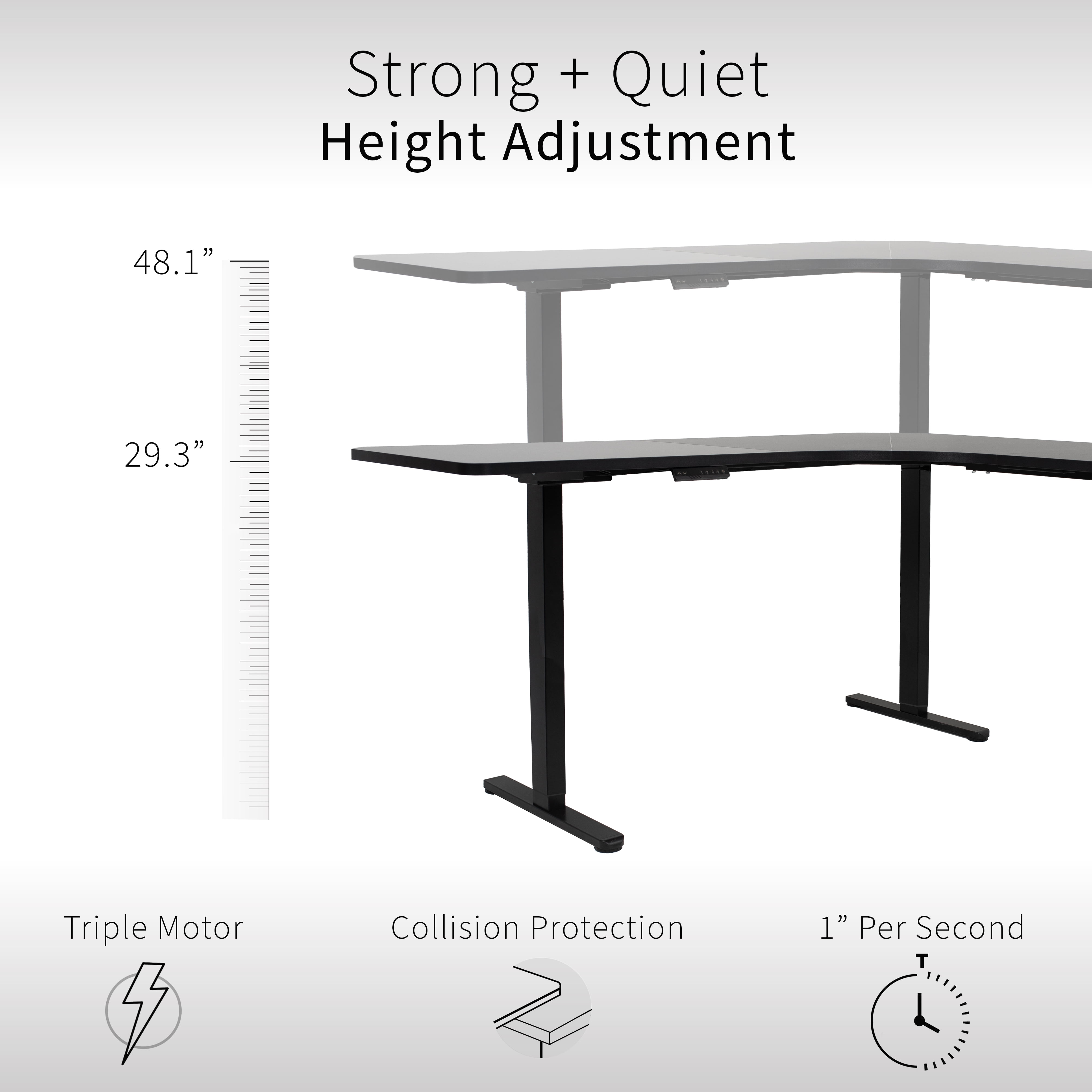 VIVO Dark Gray / White Electric 71" x 71" Curved Corner Stand Up Desk