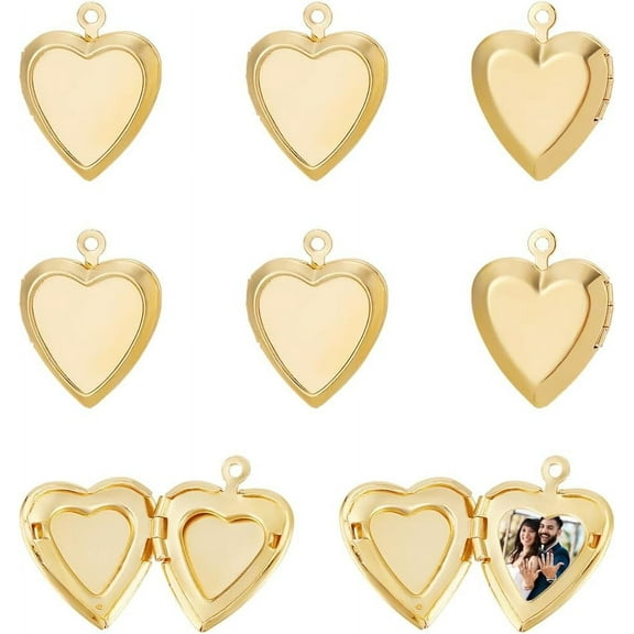 10Pcs Real 18K Gold Plated Heart Charms Locket Pendants Metal Photo Frame Charms Love Dangle Charms Love Memorial Charms Memory Necklace DIY Finding for Jewelry Making Accessories
