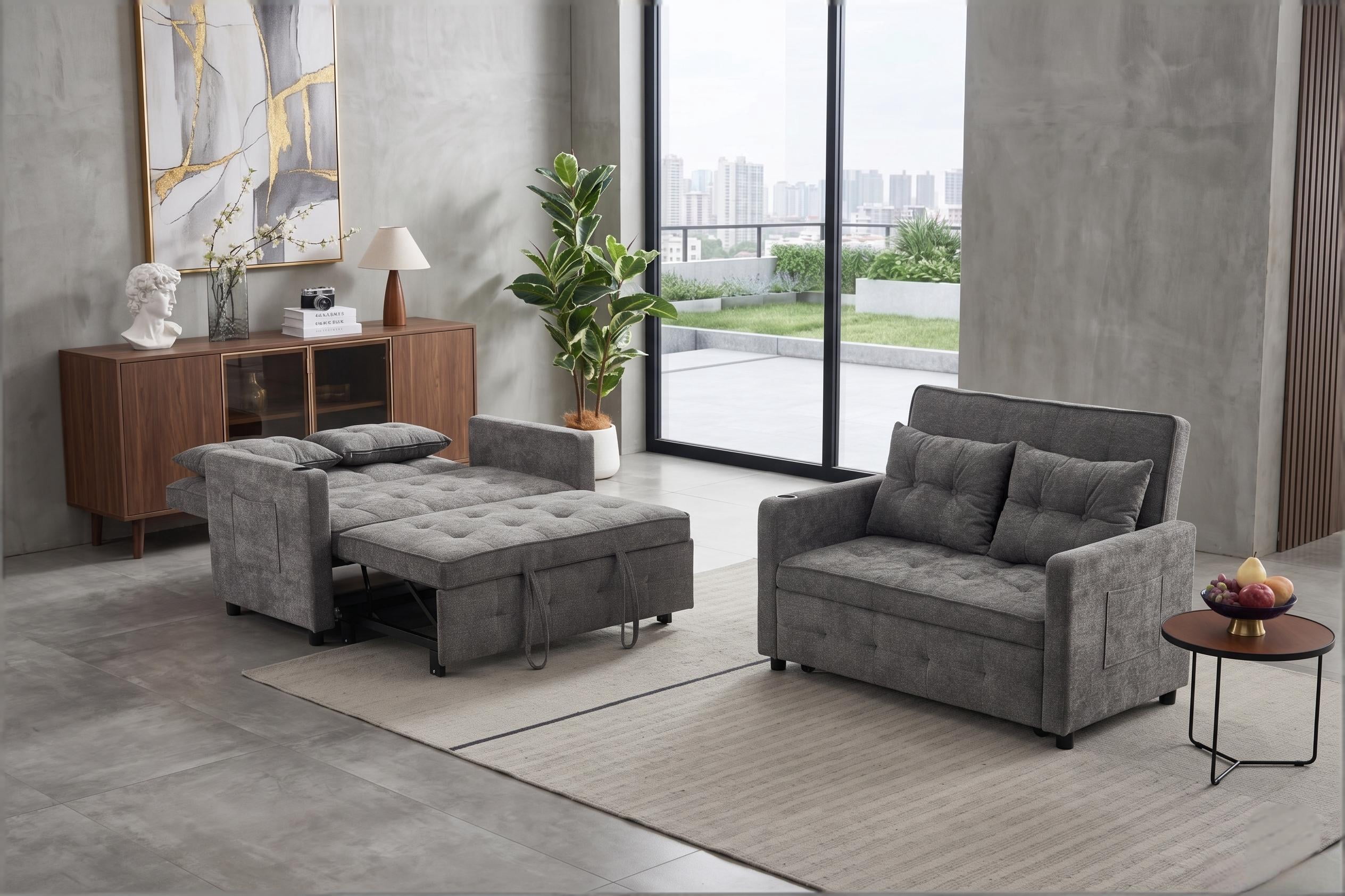 Howcool 3-in-1 Sleeper Chair Convertible Pull Out Bed Adjustable Armchair Sofa Bed with USB & Side Pocket