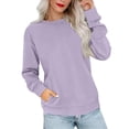 thumbnail image 2 of yuCgh Women's Casual Round Neck Long Sleeve Sweatshirt, Lightweight Pullover with Side Pockets, Warm Comfort Fit, Everyday Fashion Top,Light Purple M, 2 of 7