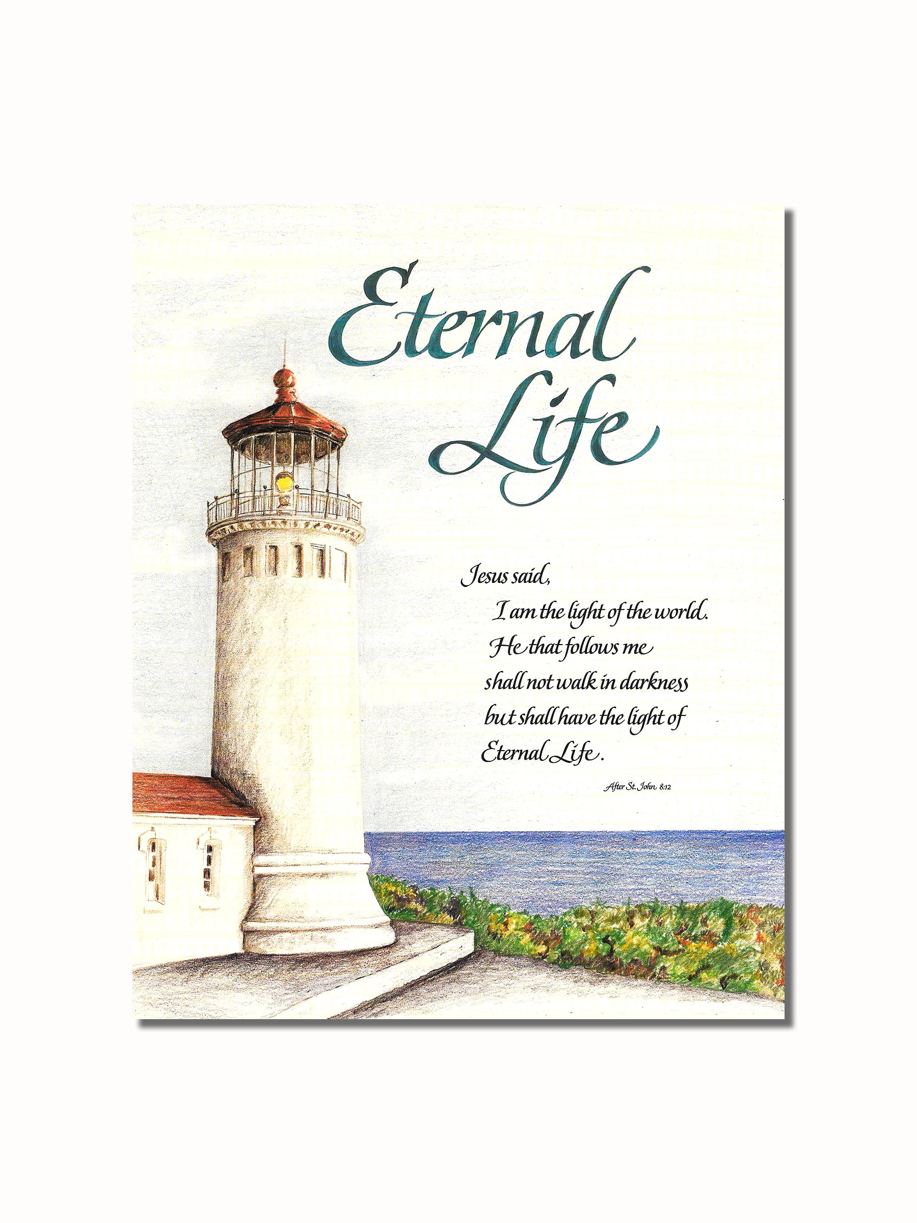 Lighthouse Eternal Life John 8:12 Christian Religious Wall Picture 8x10