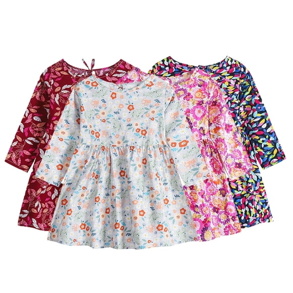 Robes Décontractées pour Bébés Filles, Robe Florale Confortable à Manches Longues pour Nouveau-Nés 5-6 Ans