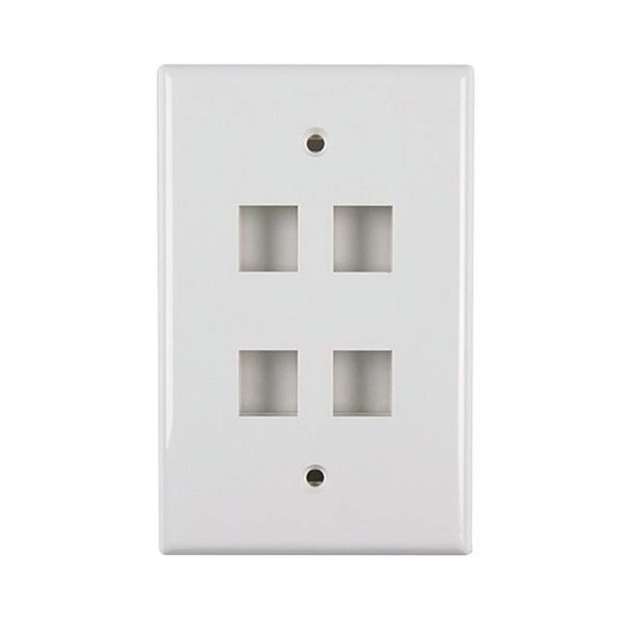 4-Port Single Gang Flush Face Plate, White - Pack of 25
