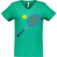 thumbnail image 3 of Inktastic Blue Tennis Racket and Ball Women's V-Neck T-Shirt, 3 of 5