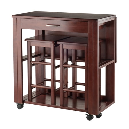 Winsome Fremont 3-Piece Drop Leaf Solid Wood Dining Set in Walnut