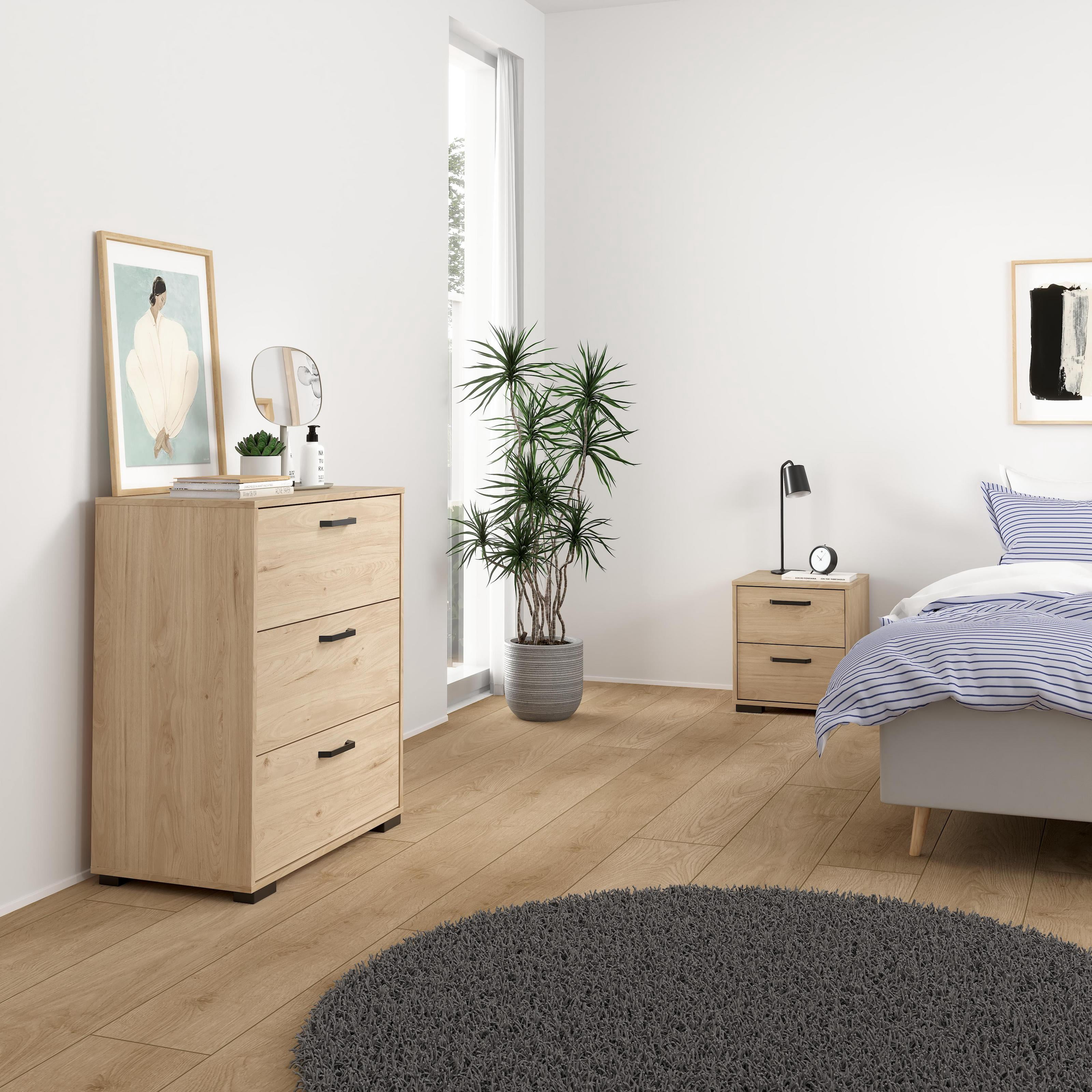 Tvilum Sofia 3-Piece Bedroom Set with Chest and Nightstands, Jackson Hickory